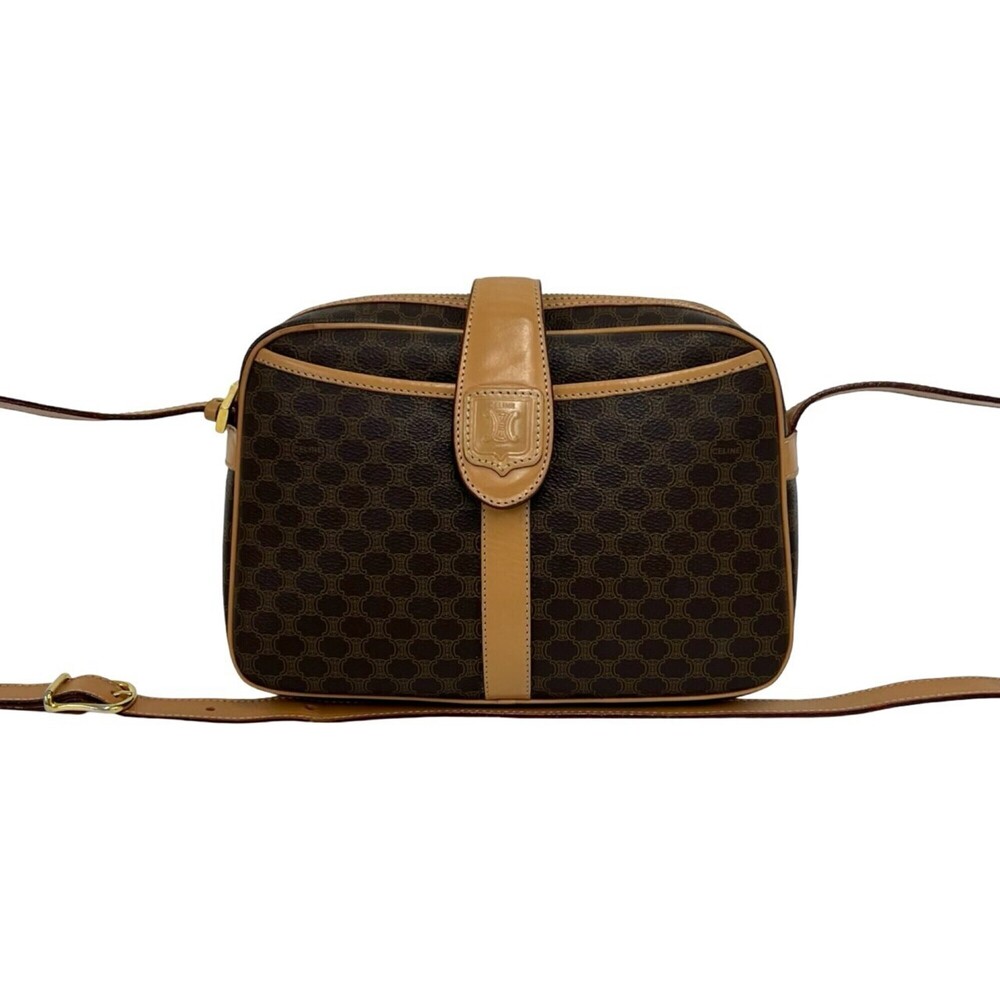 CELINE Vintage Macadam Blazon Pattern Triomphe Leather Shoulder Bag/Pochette,...